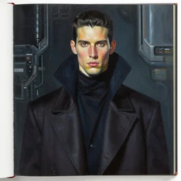portrait of a handsome man dressed in clothes by yohji yamamoto, art by ohji yamamoto, head shoot fashion photobook, futuristic fashion, scifi, reimagined by industrial light and magic, oil on canvas, hd