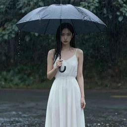 dokkaebi in a sundress in the rain with an umbrella by greg rutkowski
