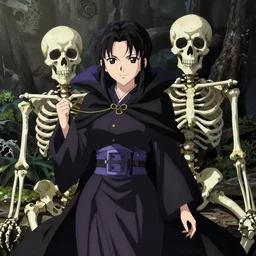 a female necromancer and her skeleton friend, from a slice of life anime ; anime key visual by junji ito. tv anime series, kyoto animation.