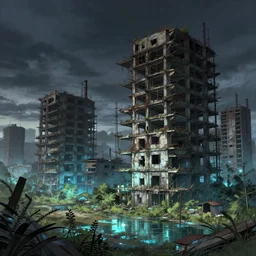 a beautiful ultradetailed anime illustration of urbex unfinished building architecture abandoned place abandoned city industrial architecture by moshe safdie, water wilderness uv light, archdaily, wallpaper, highly detailed, trending on artstation.