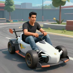 Danny Trejo sitting on a car in Rocket League, 3D render, digital art, clean, trending on artstation and unreal engine