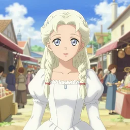character portrait of the white princess in the marketplace in the sky, color page, 4 k, tone mapping, doll, akihiko yoshida, james _ jean _ andrei _ riabovitchev _ marc _ simonetti, yoshitaka amano, digital illustration, braided hair, ringlet, curls