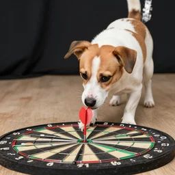 dog playing darts