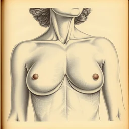 magazine vintage illustration of a human woman's bust, gross anatomy,