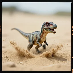 kodak portra 4 0 0, 5 0 mm leica summicron f 1. 2, action photography, long shot, dirty lenses, award winning photo of a tiny dinosaur in the middle of a strong emergence from below the sand, sand splash, fast shutter speed, motion blur, tiny gaussian blur, highly detailed, highly intricate, depth of field, national geographic, 4 k