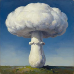8 0 s new age album cover depicting a mushroom cloud in the shape of guy fieri, very peaceful mood, oil on canvas by mc escher