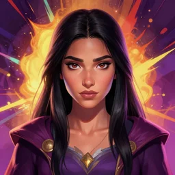head-on symmetrical centered painted portrait, Maya Ali as a D&D sorcerer, matte painting Arcane pixar, maya engine on stylized background splash comics global illumination lighting artstation, by lois van baarle, ilya kuvshinov, rossdraws