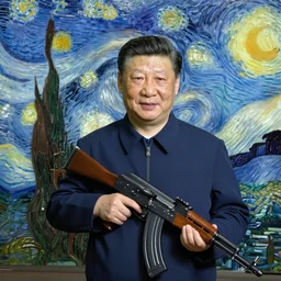 Xi Jinping holding AK-47 by Van Gogh