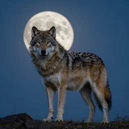 alphawolf, standing in front of the moon