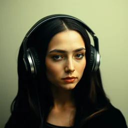negative nope no not no not no not mona lisa wearing headphones on her head over her ears