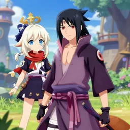 uchiha itachi with paimon in genshin impact world, ultra hd