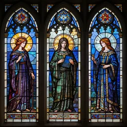 a triptych of the evolution of Artificial intelligence, stained glass, gothic style