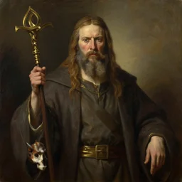 gabe newell as god, old oil painting