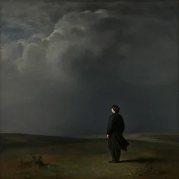 A lonely man in the immensity drawn by Francisco de Goya