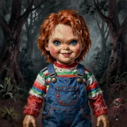 emo fantasy painting of chucky by dr seuss | horror themed | creepy