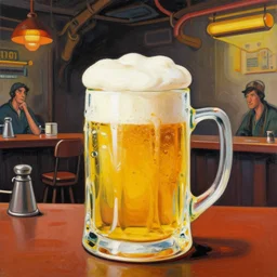 greg manchess painting of a delicious mug of beer in a dieselpunk bar, medium shot, organic painting, matte painting, bold shapes, hard edges, street art, trending on artstation, by huang guangjian and gil elvgren and sachin teng