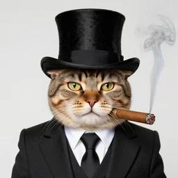 cat wearing a top hat and suit, smoking a cigar, carl barks