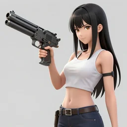a woman holding a giant gun in her hand, concept art by otomo katsuhiro, trending on cgsociety, neogeo, official art, reimagined by industrial light and magic, toonami