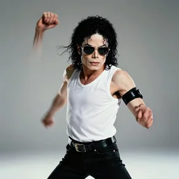 michael jackson by himself 2 0 0 9 style wearing shades, studio dancing solo, this is it style, photo real, pores, motion blur, solo, by himself, heroic pose, real life, spotted, ultra realistic face, accurate, 4 k, movie still, uhd, sharp, detailed, cinematic, render, modern