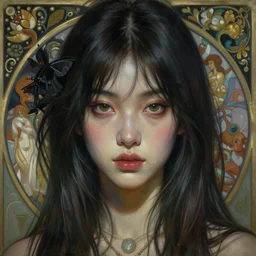 a masterpiece portrait painting of chika fujiwara, ultra realistic, concept art, intricate details, eerie, highly detailed, photorealistic, art by artgerm and greg rutkowski and alphonse mucha