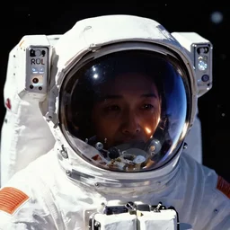 astronaut in space, close up of the visor, in Studio MAPPA style