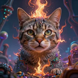 portrait ultra dimensional cat entity, accidentally tripping on dmt and acid, psychedelic experience, overwhelming psychosis of self realization and burning awakening, ultra high definition, unreal engine 5, hyperrealism, masterpiece composition, by barclay shaw 8 k photorealistic
