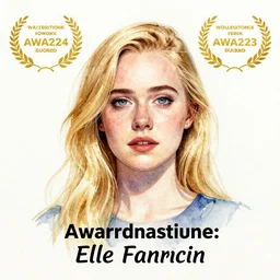 watercolor of Elle Fanning. Extremely detailed. 4K. Award winning.