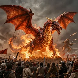 dragon reigns fire and terror over a napeolonic battle of 100 thousand men