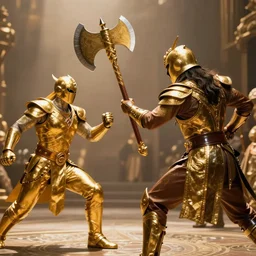 ax battler fighting a warrior, golden axe the movie, still