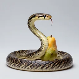 award winning studio photography of a snake with weird fruit, studio lighting, solid background