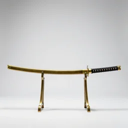 brass katana, studio product photography, isolated on a pure white background, centered, entire object in frame, sharp focus, soft studio lighting