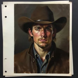 asset sheet, material study ( caricature ) cowboy ( hyperrealistic surrealist style oil painting ) dark foreboding