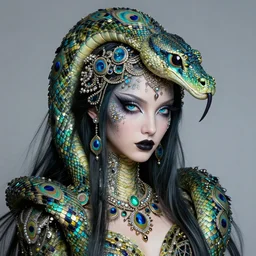a detailed portrait of dreampunk princess peacock python hybrid mix beautiful! jewlled by tomasz alen kopera and peter mohrbacher