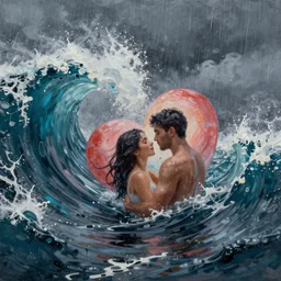 A surreal wave of love made of the soul of rain, 8k, painting, ultra realistic