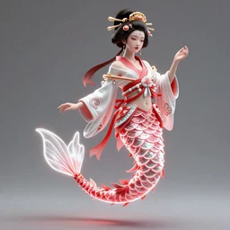 mermaid geisha floating, red and white neon, concept art, intricate details, highly professionally detailed, cgsociety, highly detailed -