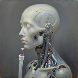 enlightened biomechanical a. i, oil painting by alex grey