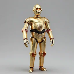 concept art of star wars droids c - 3 po c 3 po threepio standing for a police lineup photo, photo lineup. 3 d rendered hyper realistic hyper detailed, octane render, blender, 8 k