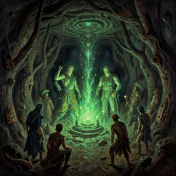 ancient underground dungeon, gloomhaven, organic painting, hard edges, luminescent, by greg manchess, huang guangjian, greg rutkowski, jesper ejsing, rhads, cushart krenz, anton fadeev