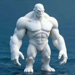 singular cthulhu humanoid giant figurine, pale white skin. broad shoulders. strong torso. digital art, ocean, trending on artstation, rendered by octane, look at all that detail, amazing!