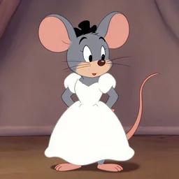 a female mouse wearing a white dress in style of don bluth, trending on artstation