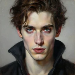 attractive twenty first century male vampires beautiful eyes. highly detailed painting by artgerm and greg rutkowski and alphonse mucha 8 k