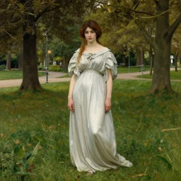 beautiful pre - raphaelite painting of woman alone in a park, trending on artstation,