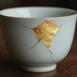 photo of a cracked ceramic cup repaired with gold, kintsugi, beautiful, cinematic, high detail,