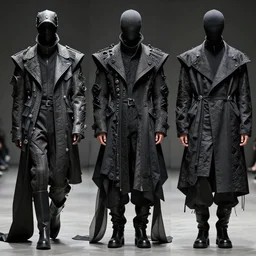 beautiful avant garde fashion look and clothes, we can see them from feet to head, highly detailed and intricate, hypermaximalist, techwear, luxury, elite, cinematic, designer fashion, Rick Owens, Yohji Yamamoto, Y3, ACRNYM, outfit photo