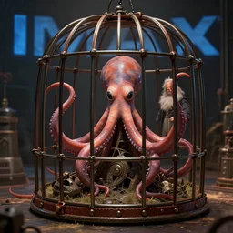 A Beautiful digital artwork of Tentacle artifact trapped inside leather cage, Cyril Rolando and Caspar David Friedrich, 8k resolution, Ultrafine details, Rendered in Unreal Engine 5, Cinematic Composition, Reimagined by industrial light and magic, smooth,4k, beautiful lighting, HDR, IMAX, Cinema 4D, shadow depth