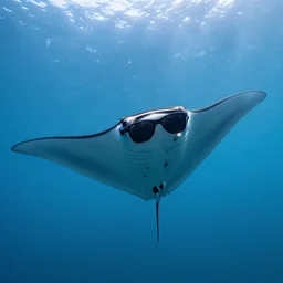 a manta ray wearing sunglasses