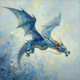oil painting abstract sea dragon flying in the sky