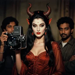 a masterpiece portrait photograph of a demon goddess, by henri cartier - bresson, by sohrab hura, by raghu rai, shot on large format film camera, cinematic composition,