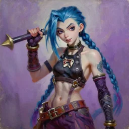 oil painting of jinx league of legends in the style of sophie anderson,