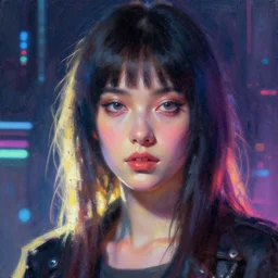macro portrait of a synthwave style female, backlighting, sidelighting, futuristic, synthwave style painting by bouguereau artstation